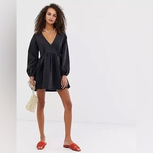 ASOS Black Long-Sleeve V-Neck Mini Dress